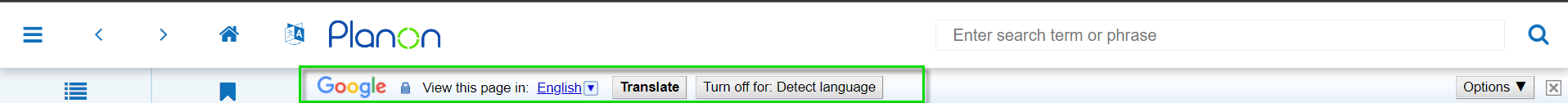 The Google translate bar that appears in the help after you click the Translate icon